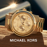  Shop Authentic Michael Kors Runway Chronograph Gold Dial Gold Steel Strap Watch For Women - MK7323 - Luxxuri