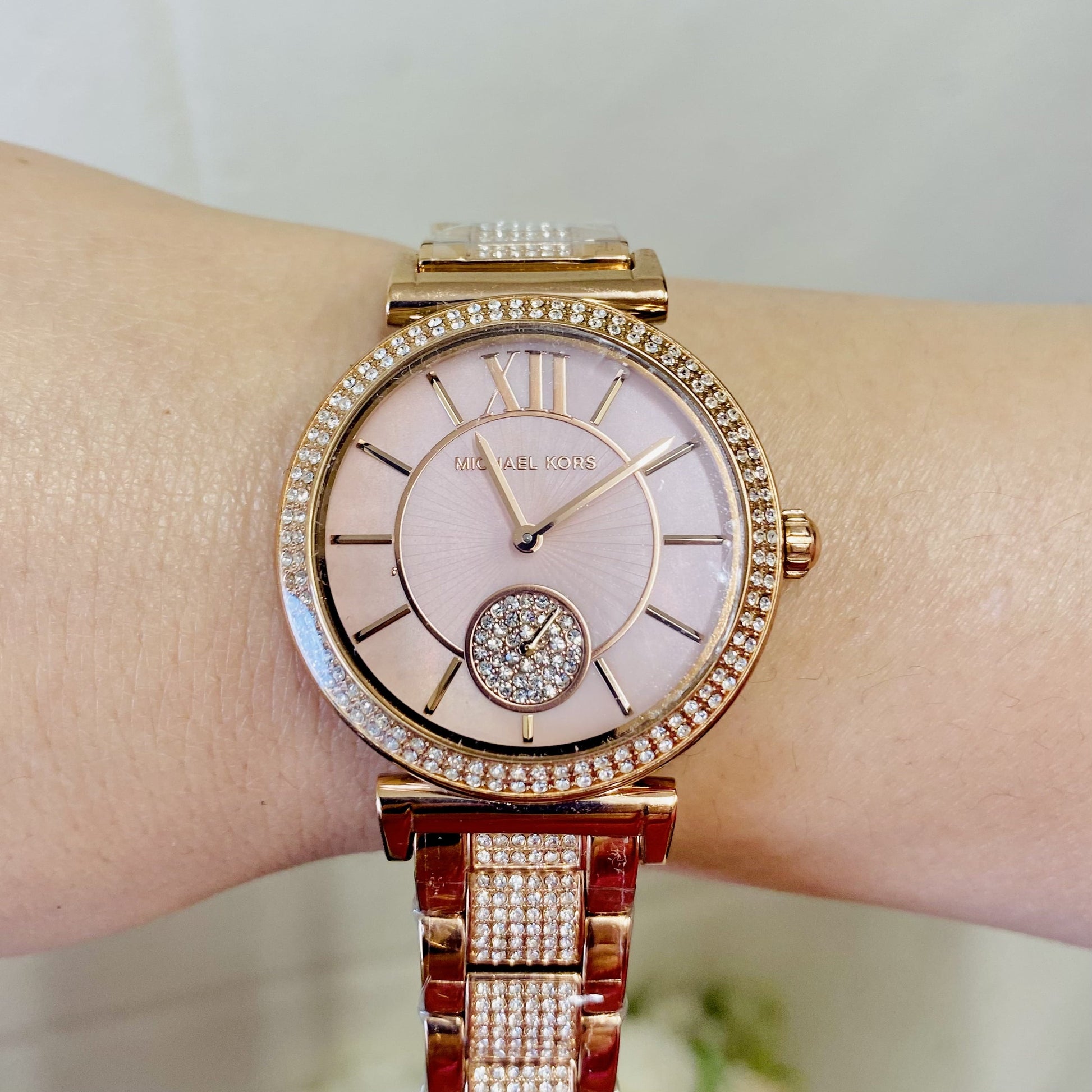  Shop Authentic Michael Kors Abbey Three-Hand Analog Crystals Rose Gold Dial Rose Gold Steel Strap Watch for Women - MK4617 - Luxxuri