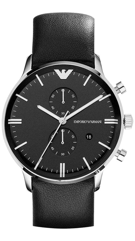  Shop Authentic Emporio Armani Gianni Chronograph Black Dial Black Leather Strap Watch For Men - AR0397 - Luxxuri