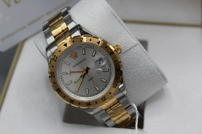  Shop Authentic Versace Hellenyium GMT Silver Dial Two Tone Steel Strap Watch for Men - V11030015 - Luxxuri