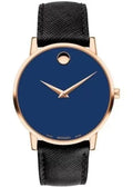 Movado Museum Sport Blue Dial Black Leather Strap Watch for Men - 0607266
