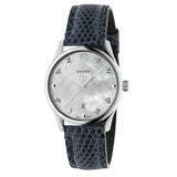  Shop Authentic Gucci G-Timeless Signature Mother of Pearl Silver Dial Blue Leather Strap Watch For Women - YA1264049 - Luxxuri