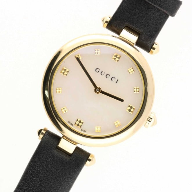  Shop Authentic Gucci Diamantissima Quartz Mother of Pearl Dial Black Leather Strap Watch for Women - YA141404 - Luxxuri