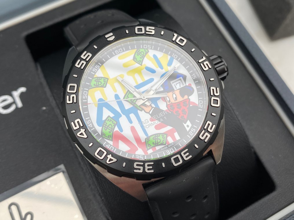 Tag Heuer Formula 1 Alec Monopoly Special Edition Black Rubber Strap Watch for Men - WAZ1119.FT8023