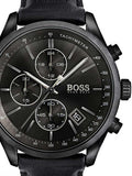  Shop Authentic Hugo Boss Grand Prix Black Dial Black Leather Strap Watch for Men - 1513474 - Luxxuri