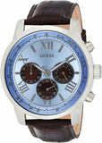  Shop Authentic Guess Horizon Chronograph Analog Blue Dial Brown Leather Strap Watch For Men - W0380G6 - Luxxuri