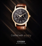  Shop Authentic Citizen Eco Drive Multi Function Day & Date Black Dial Brown Leather Strap Watch For Men - AO9003-08E - Luxxuri