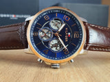  Shop Authentic Tommy Hilfiger Keagan Chronograph Blue Dial Brown Leather Strap Watch for Men - 1791290 - Luxxuri