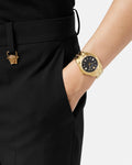 Versace Chain Reaction Quartz Black Dial Two Tone Steel Strap Watch for Men - VEDY00619