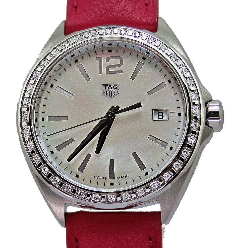  Shop Authentic Tag Heuer Formula 1 Quartz Mother of Pearl Dial Red Leather Strap Watch for Women - WBJ131A.FC8253 - Luxxuri