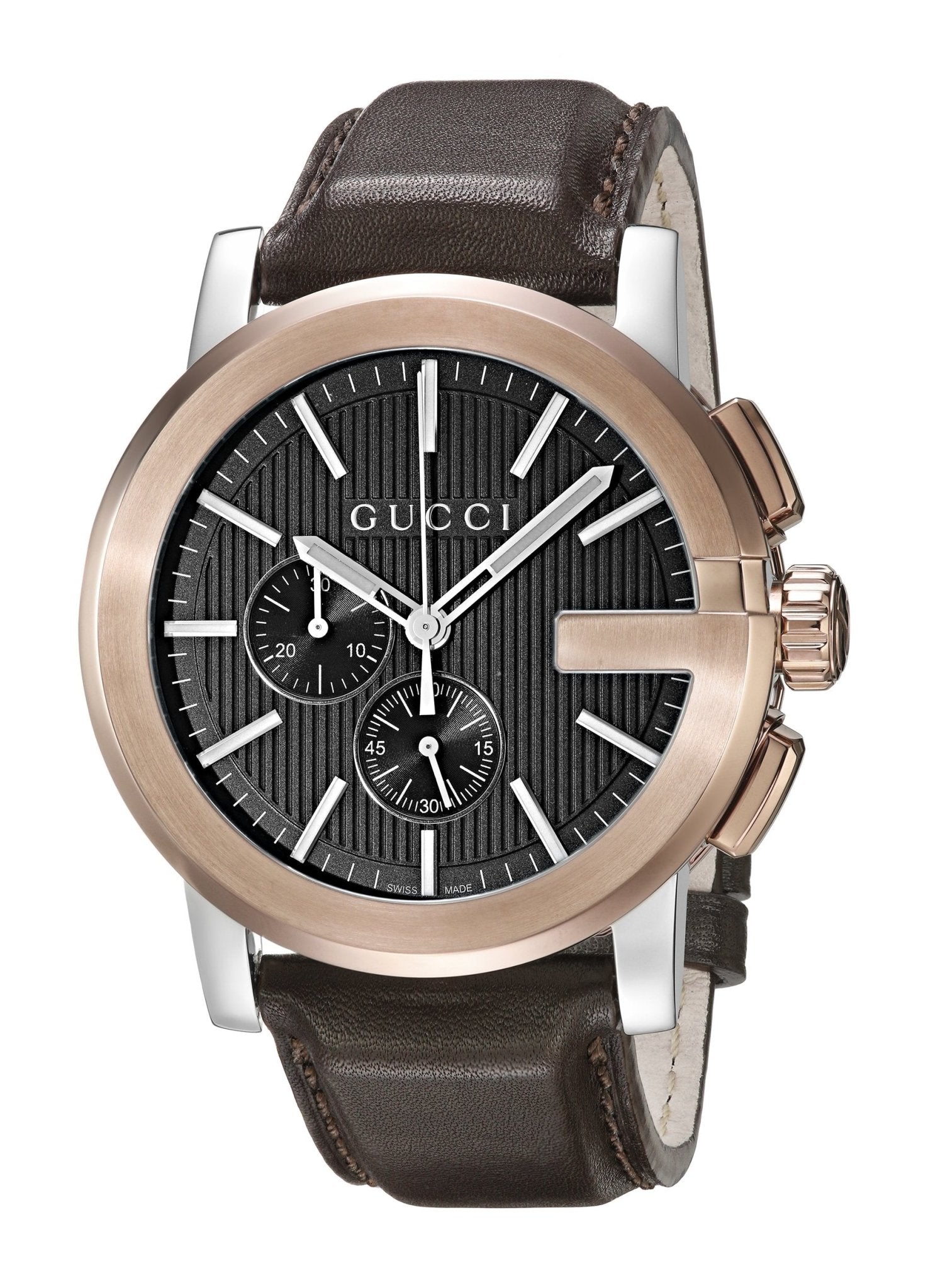  Shop Authentic Gucci G Chrono Black Dial Brown Leather Strap Watch For Men - YA101202 - Luxxuri