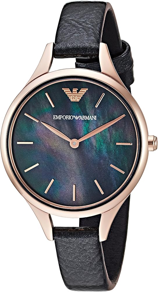  Shop Authentic Emporio Armani Aurora Mother Of Pearl Black Dial Black Leather Strap Watch For Women - AR11056 - Luxxuri