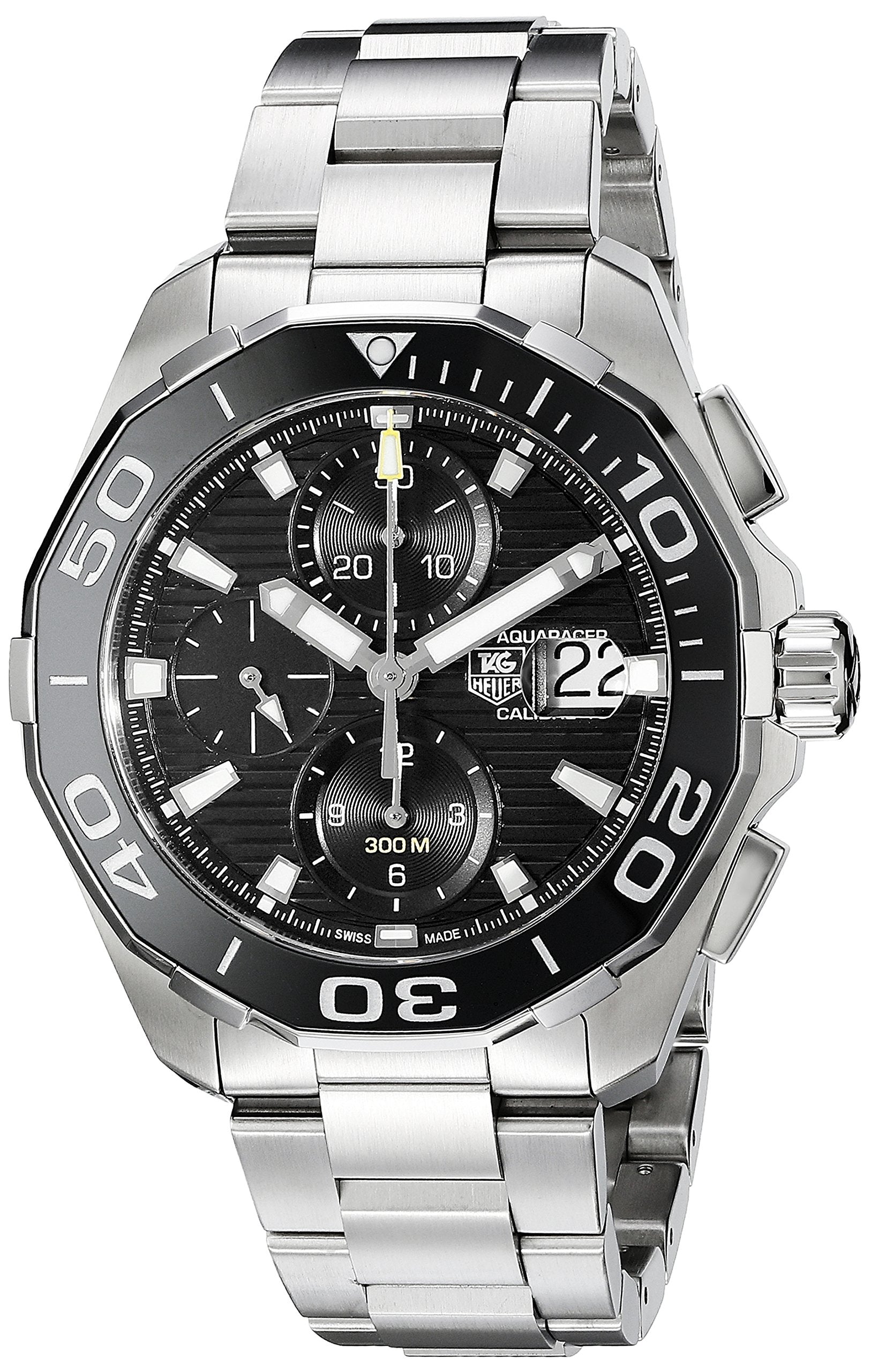 Tag Heuer Aquaracer Calibre 16 Day-Date Black Dial Silver Steel Strap Watch for Men - CAY211A.BA0927