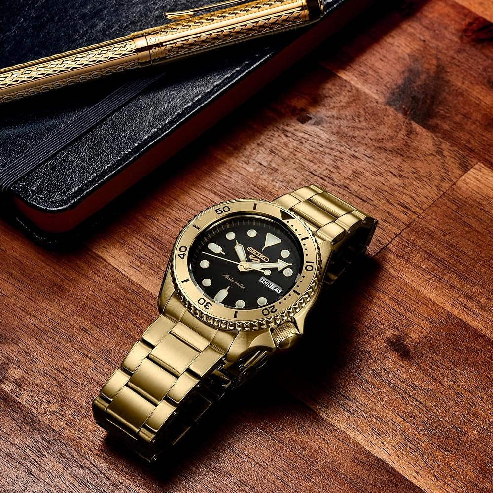  Shop Authentic Seiko 5 Sports Automatic Black Dial Gold Steel Strap Watch For Men - SRPK18 - Luxxuri