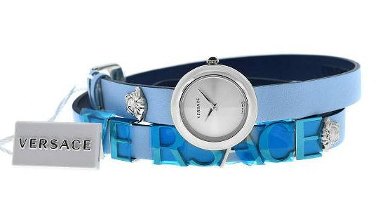  Shop Authentic Versace V Flare Silver Dial Blue Leather Strap Watch for Women - VEBN00118 - Luxxuri