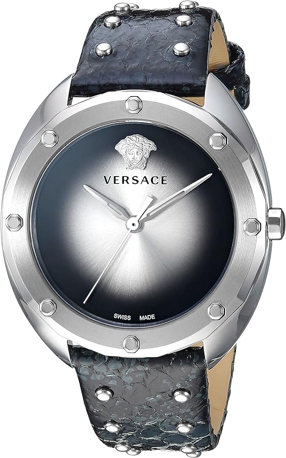  Shop Authentic Versace Shadov Quartz Silver Dial Black Snake Leather Strap Watch for Women - VEBM00118 - Luxxuri
