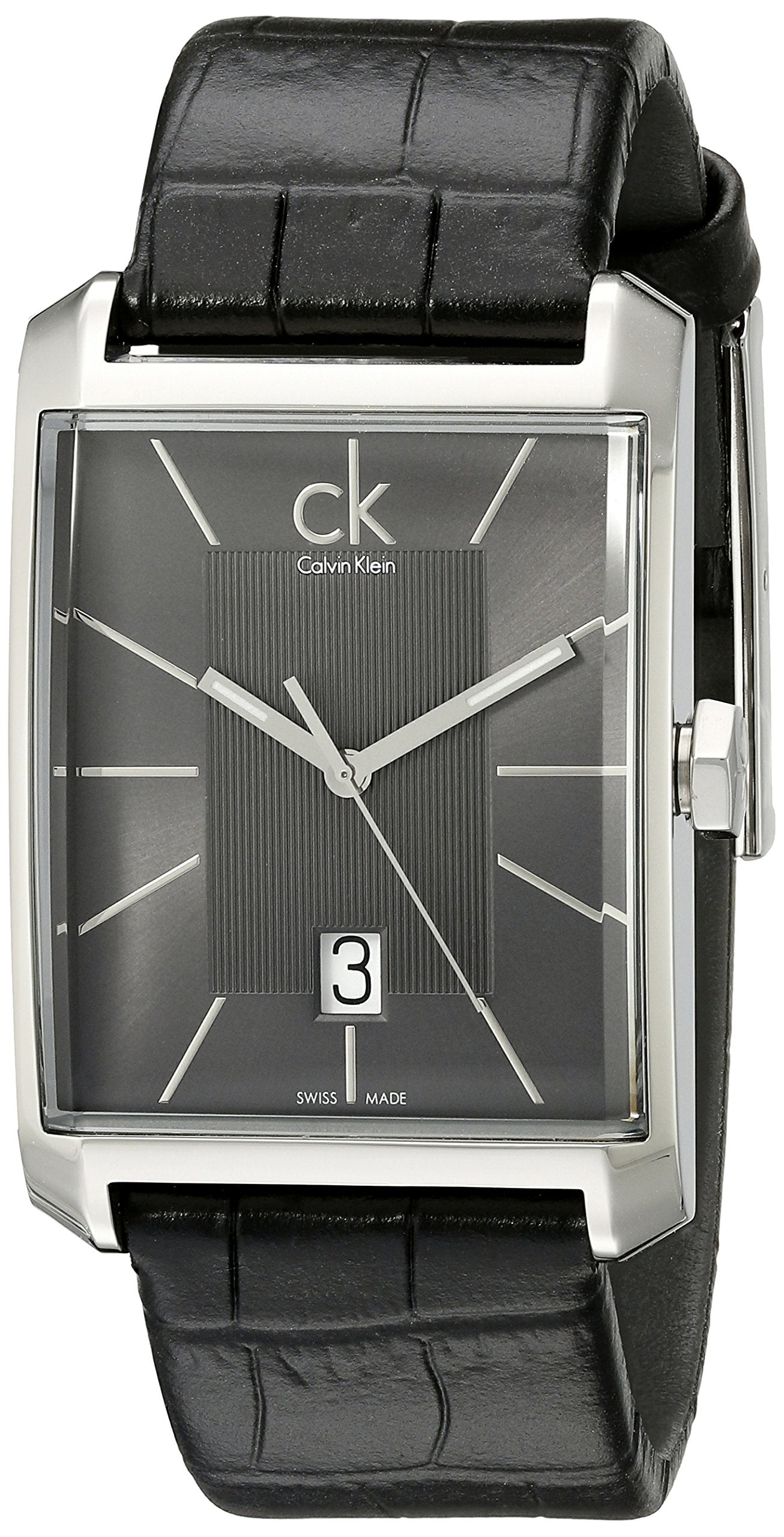  Shop Authentic Calvin Klein Window Black Dial Black Leather Strap Watch for Men - K2M21107 - Luxxuri