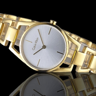  Shop Authentic Calvin Klein Dainty White Dial Gold Steel Strap Watch for Women - K7L23546 - Luxxuri