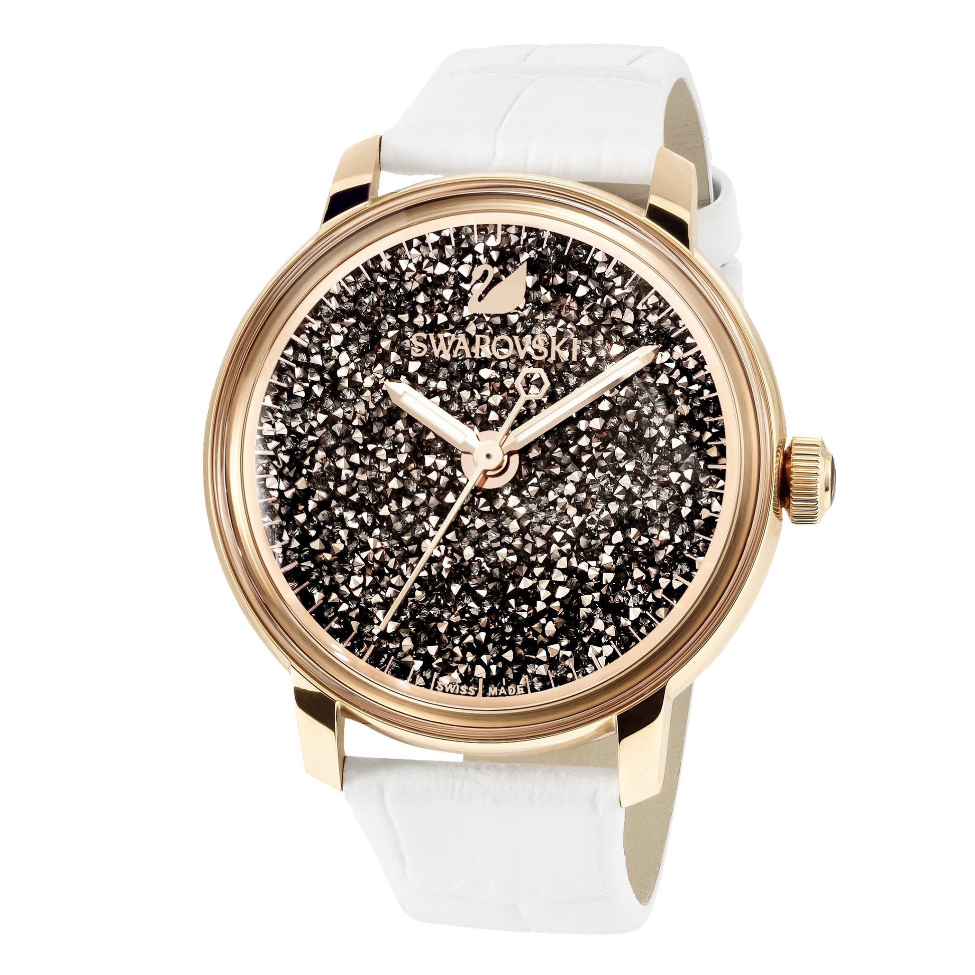  Shop Authentic Swarovski Crystalline Hours Quartz Grey Dial Black Leather Strap Watch for Women - 5344635 - Luxxuri