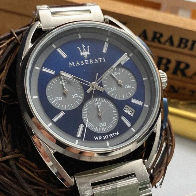  Shop Authentic Maserati Trimarano Chronograph Blue Dial Silver Steel Strap Watch For Men - R8873632004 - Luxxuri