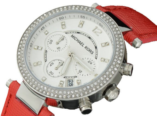  Shop Authentic Michael Kors Parker Silver Dial Red Leather Strap Watch for Women - MK2278 - Luxxuri