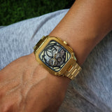  Shop Authentic Fossil Inscription Automatic Skeleton Black Dial Gold Steel Strap Watch for Men - BQ2573 - Luxxuri