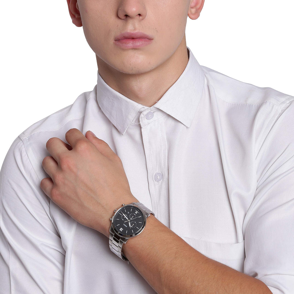  Shop Authentic Fossil Neutra Chronograph Black Dial Silver Steel Strap Watch for Men - FS5384 - Luxxuri