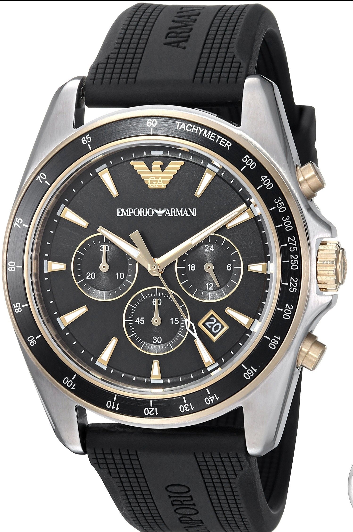 Emporio Armani Sigma Chronograph lack Dial Black Rubber Strap Watch For Men - AR80003