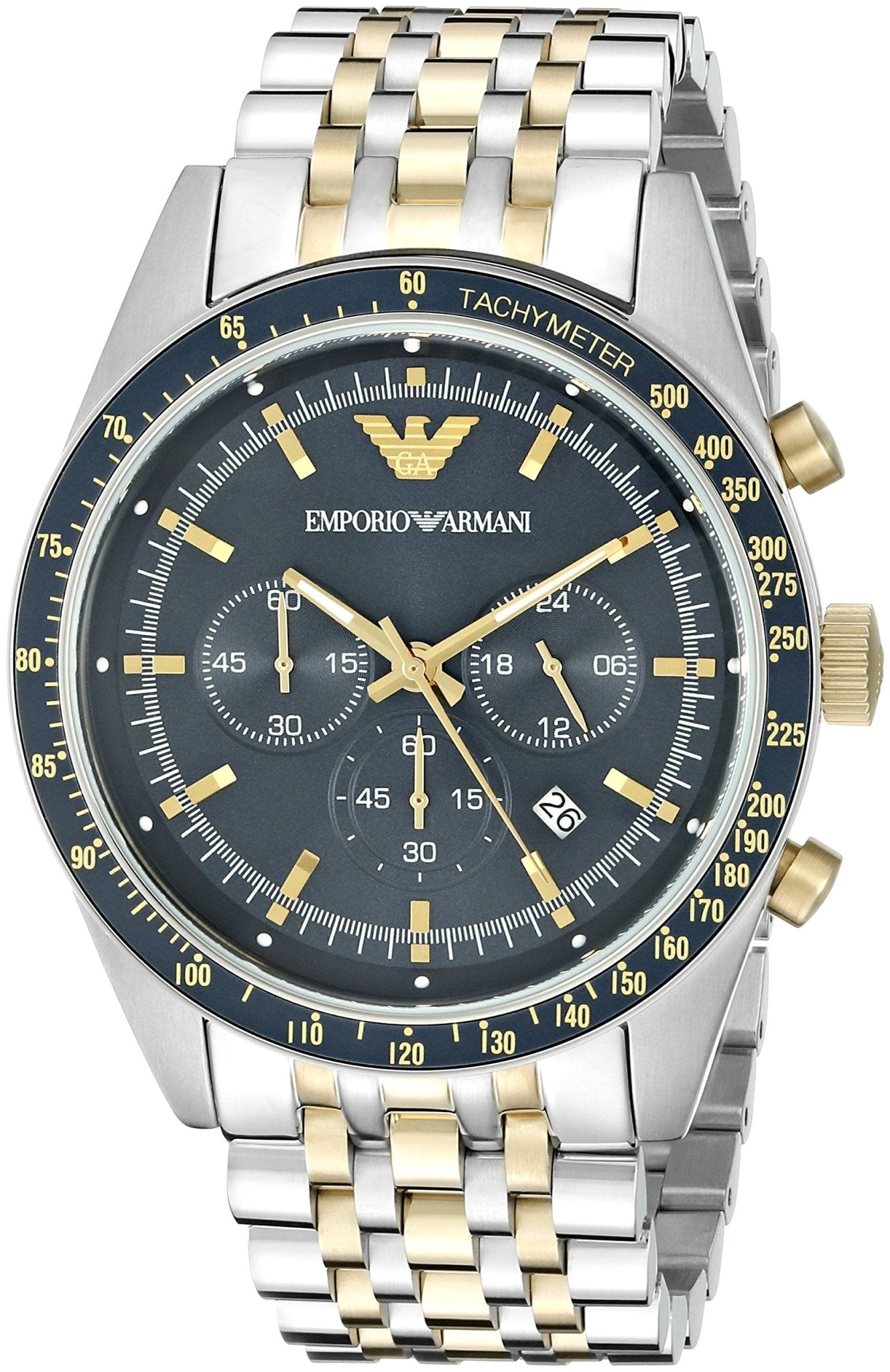  Shop Authentic Emporio Armani Tazio Chronograph Blue Dial Two Tone Stainless Steel Watch For Men - AR6088 - Luxxuri