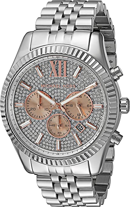  Shop Authentic Michael Kors Lexington Chronograph Silver Dial Silver Steel Strap Watch for Men - MK8515 - Luxxuri