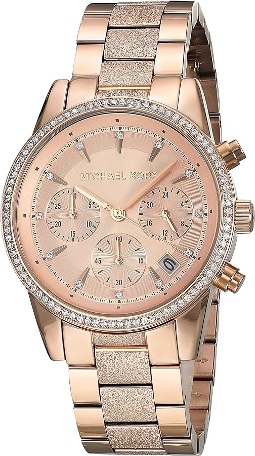  Shop Authentic Michael Kors Ritz Chronograph Rose Gold Dial Rose Gold Steel Strap Watch For Women - MK6598 - Luxxuri