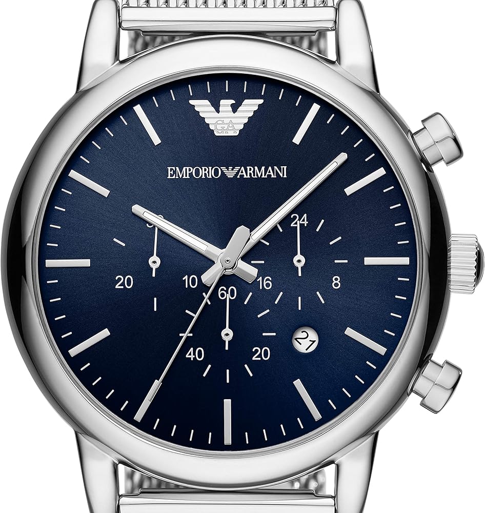  Shop Authentic Emporio Armani Luigi Chronograph Blue Dial Silver Mesh Bracelet Watch For Men - AR80038 - Luxxuri