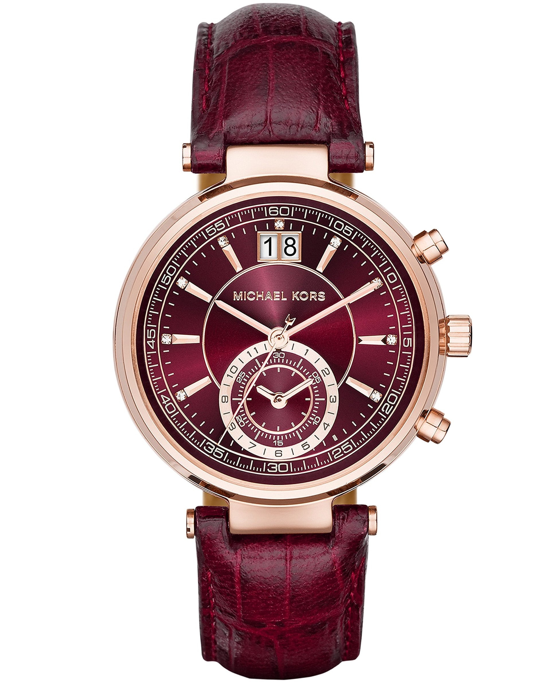  Shop Authentic Michael Kors Sawyer Maroon Dial Maroon Leather Strap Watch for Women - MK2426 - Luxxuri