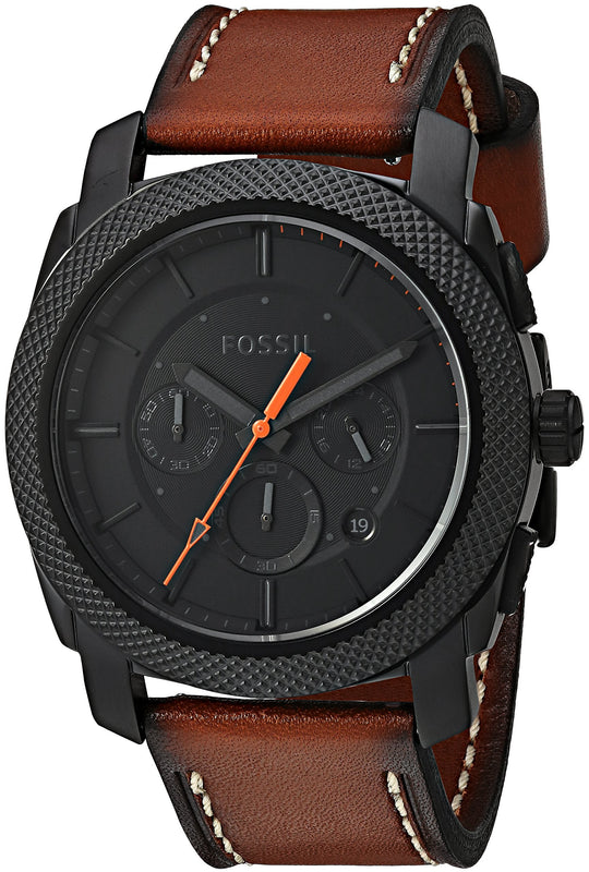  Shop Authentic Fossil Machine Chronograph Black Dial Brown Leather Strap Watch for Men - FS5234 - Luxxuri