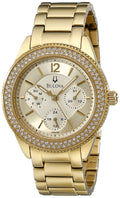 Bulova Multi Function Gold Dial Gold Steel Strap Watch for Women - 97N102