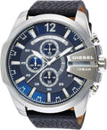  Shop Authentic Diesel Mega Chief Chronograph Blue Dial Black Leather Strap Watch For Men - DZ4423 - Luxxuri