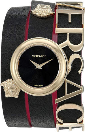  Shop Authentic Versace V-Flare Quartz Black Dial Black Leather Strap Watch for Women - VEBN00218 - Luxxuri