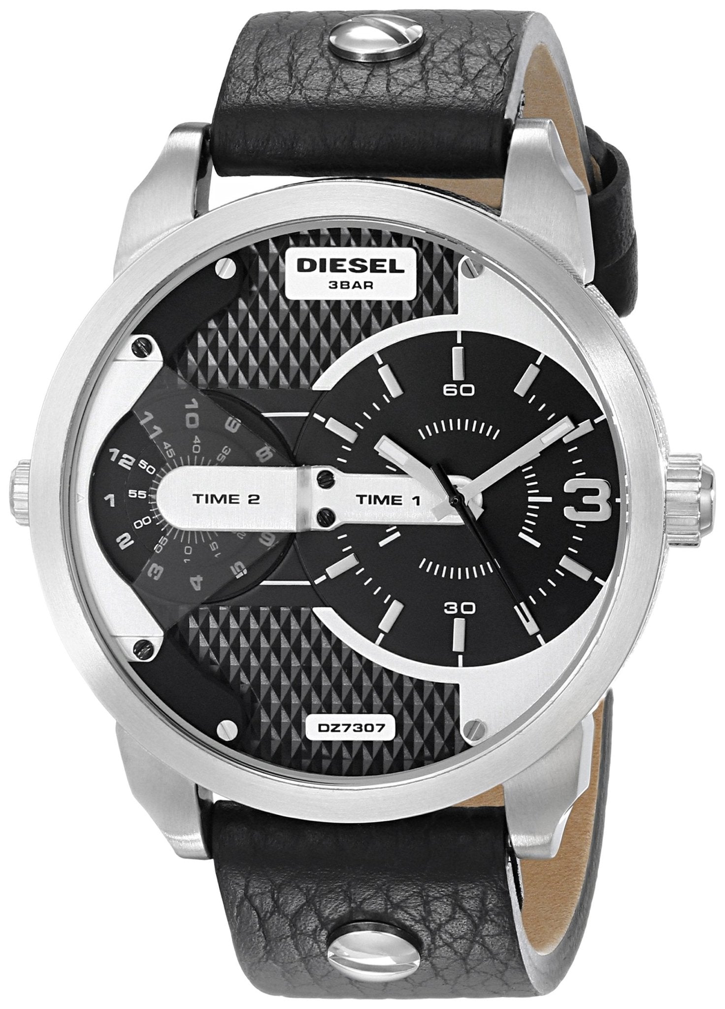  Shop Authentic Diesel Mini Daddy Black Silver Dial Black Leather Strap Watch For Men - DZ7307 - Luxxuri