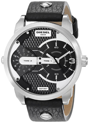  Shop Authentic Diesel Mini Daddy Black Silver Dial Black Leather Strap Watch For Men - DZ7307 - Luxxuri