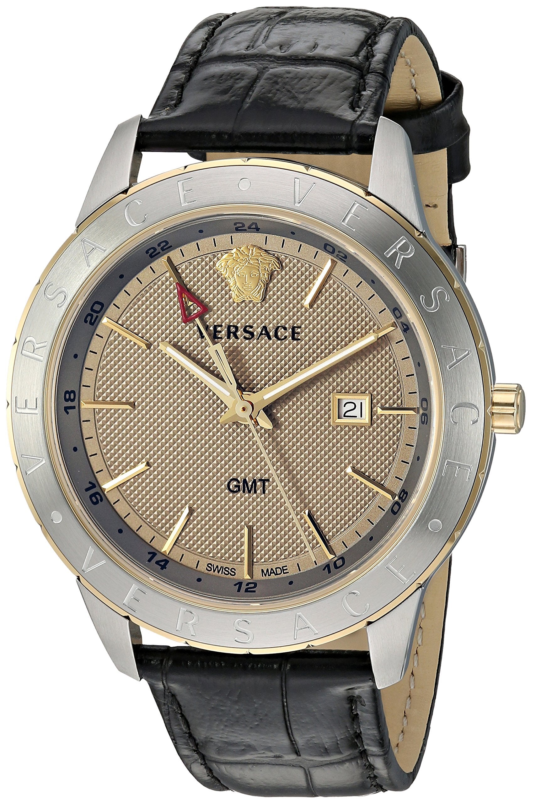  Shop Authentic Versace Univers Beige Dial Black Leather Strap Watch for Men - VEBK00218 - Luxxuri