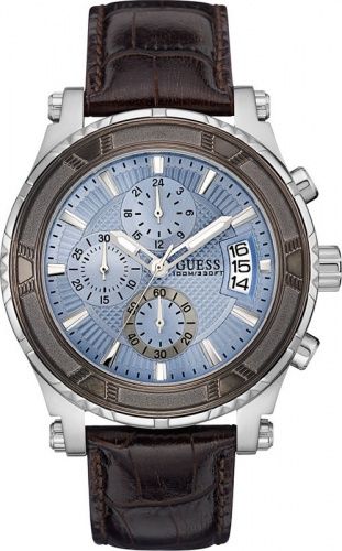  Shop Authentic Guess Pinnacle Chronograph Quartz Blue Dial Brown Leather Strap Watch For Men - W0673G1 - Luxxuri