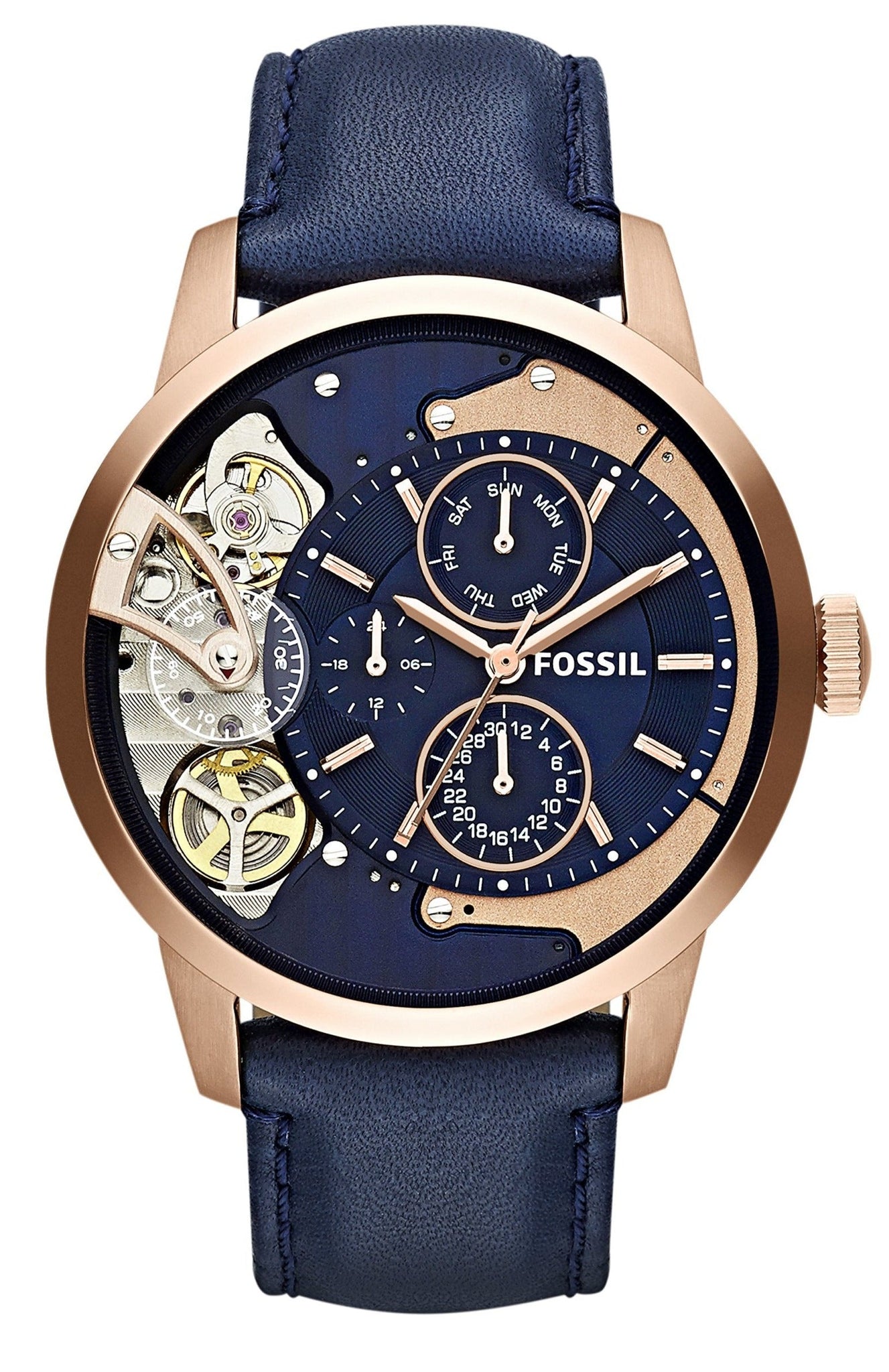  Shop Authentic Fossil Townsman Twist Skeleton Blue Dial Blue Leather Strap Watch for Men -  ME1138 - Luxxuri