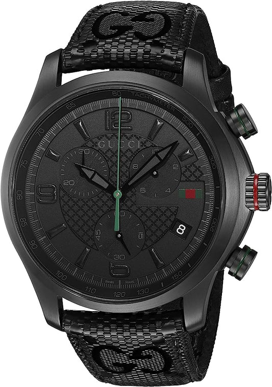  Shop Authentic Gucci G Timeless Quartz Chronograph Black Dial Black Leather Strap Watch For Men - YA126244 - Luxxuri