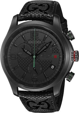  Shop Authentic Gucci G Timeless Quartz Chronograph Black Dial Black Leather Strap Watch For Men - YA126244 - Luxxuri