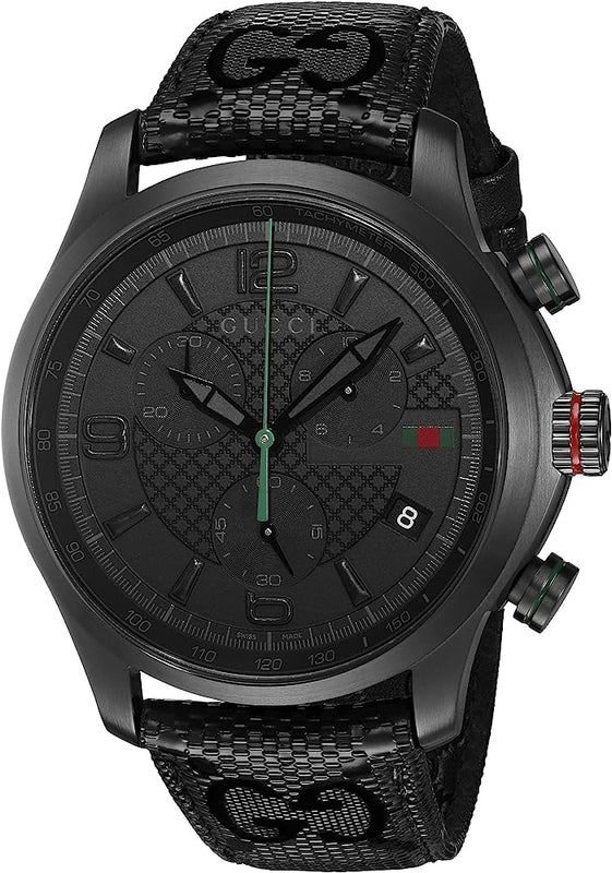  Shop Authentic Gucci G Timeless Quartz Chronograph Black Dial Black Leather Strap Watch For Men - YA126244 - Luxxuri