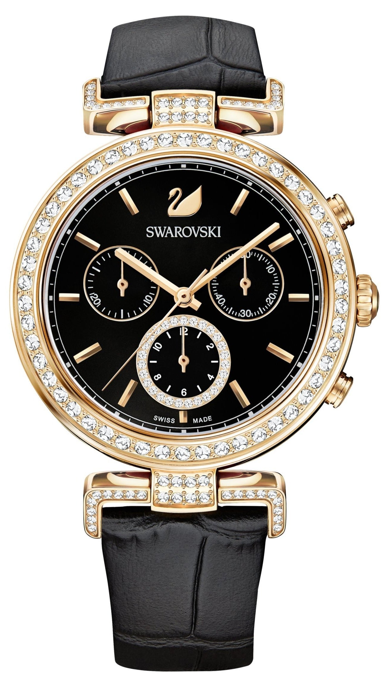  Shop Authentic Swarovski Era Journey Chronograph Black Dial Black Leather Strap Watch for Women - 5295320 - Luxxuri