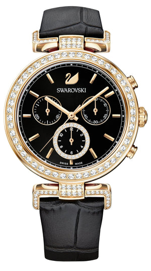  Shop Authentic Swarovski Era Journey Chronograph Black Dial Black Leather Strap Watch for Women - 5295320 - Luxxuri