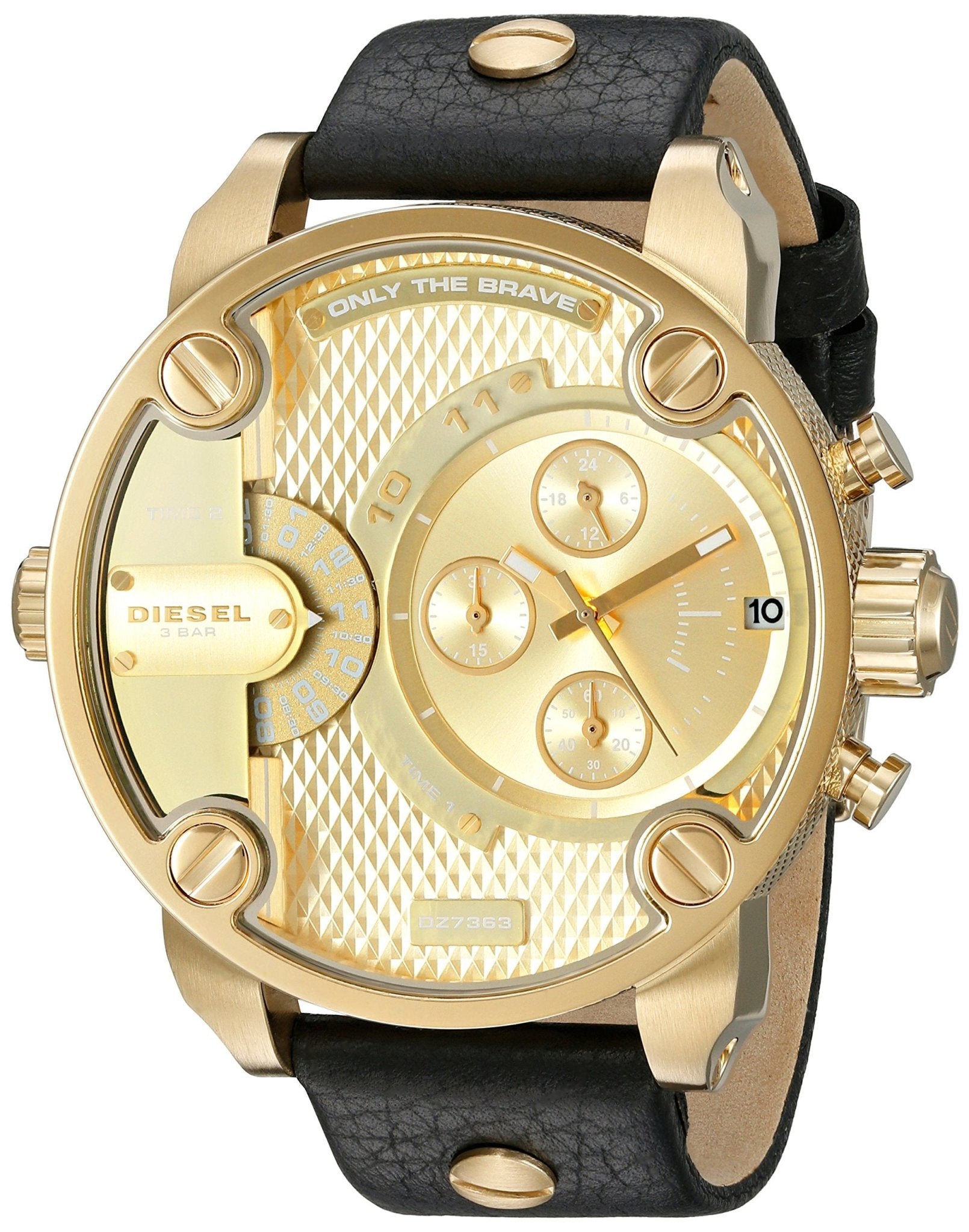  Shop Authentic Diesel Mr Daddy Gold Dial Black Leather Strap Watch For Men - DZ7363 - Luxxuri