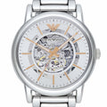  Shop Authentic Emporio Armani Meccanico Skeleton Silver Dial Silver Steel Strap Watch For Men - AR1980 - Luxxuri