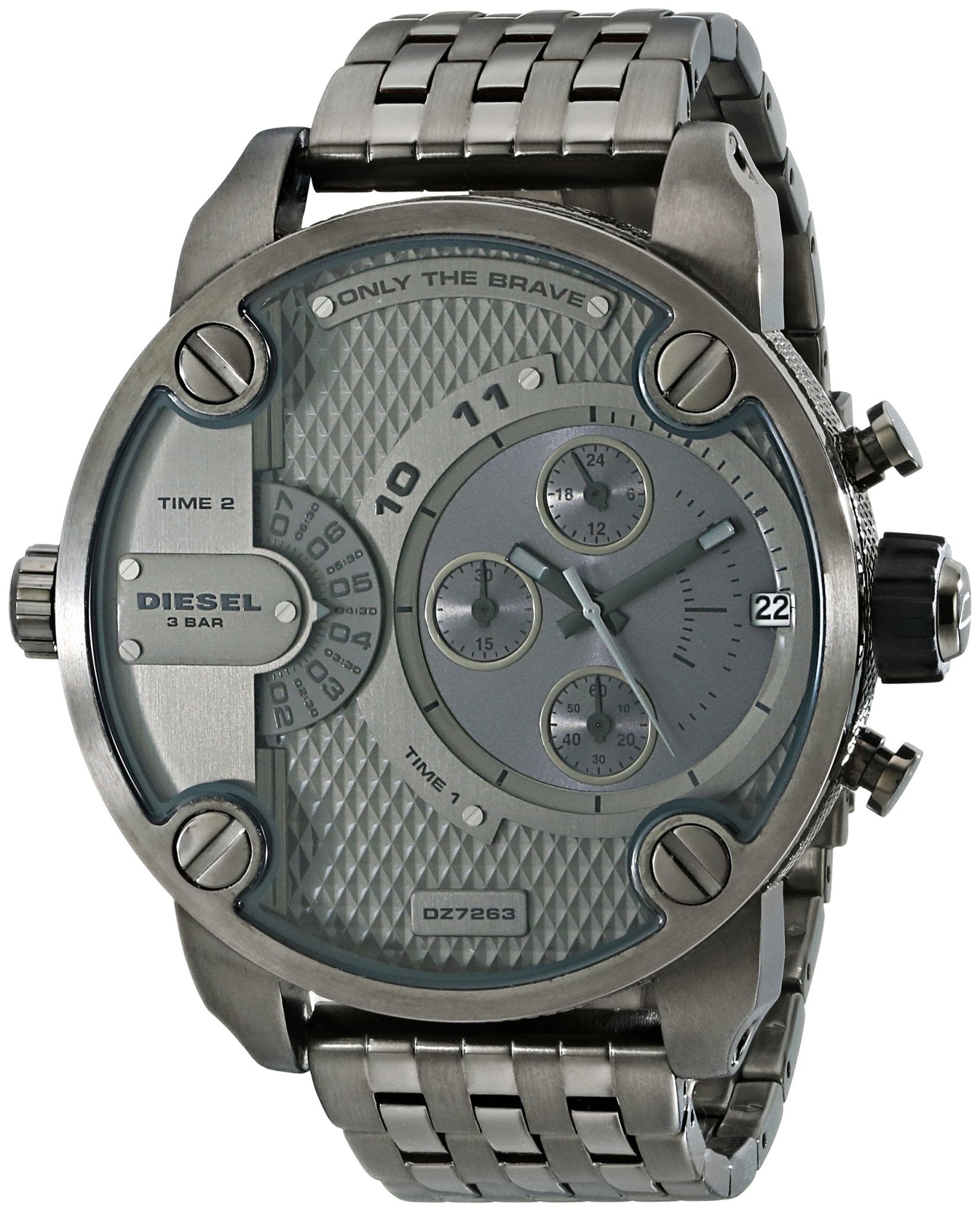  Shop Authentic Diesel Little Daddy Dual Time Chronograph Grey Dial Stainless Steel Strap Watch For Men - DZ7263 - Luxxuri